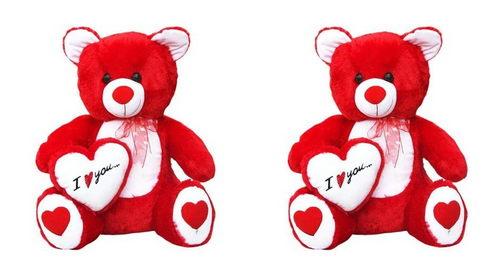 Teddy Bear Plush Toy for Kids With Heart RED&BEIGE PACK OF 2