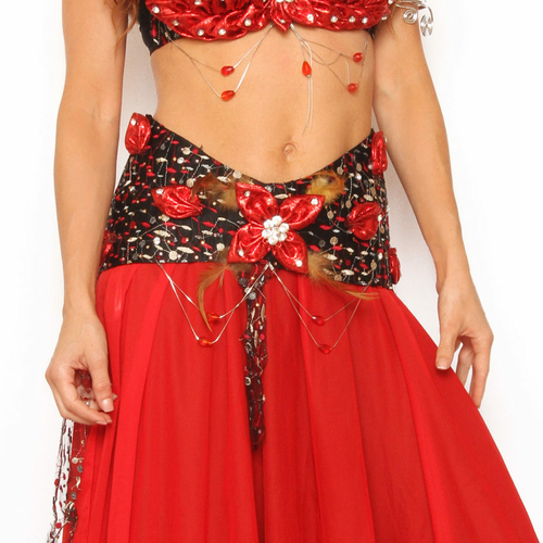 Western Fashion 3035B-RED-SM Embroidered Belt with Rhinestone, Red