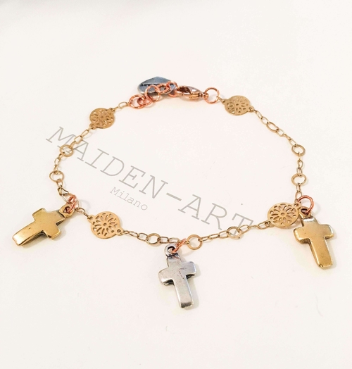 Cross Bracelet in Gold Plated Brass. Lucky Charm Bracelet, Charm