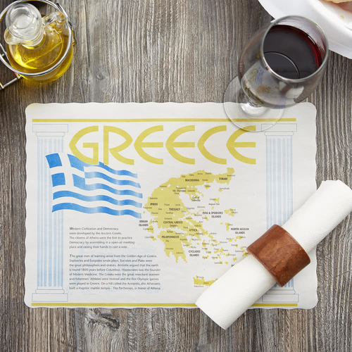 Laminated LP102 CPC 10 x 14 in. Greece Paper Placemat with Scalloped E