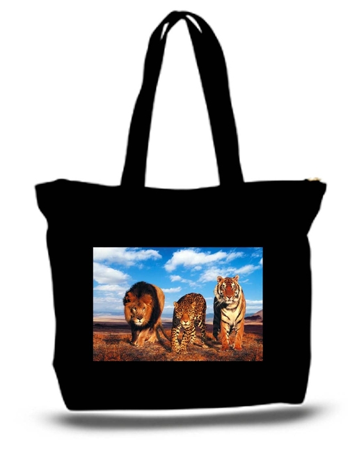 Lion and Tiger Animal Jungle Large Tote New Zipper Bag