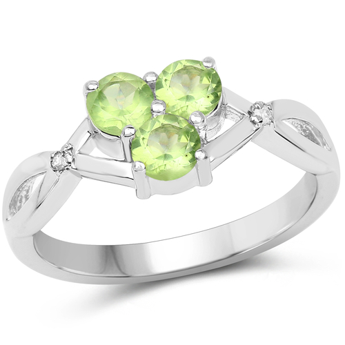 0.73 Carat Genuine Peridot and White Diamond .925 Sterling Silver Ring