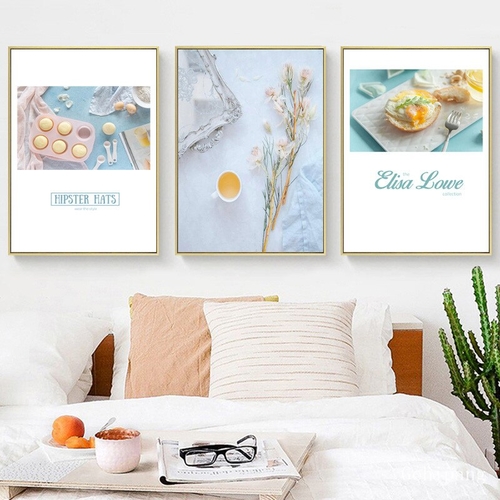 Pink Flowers Cake Tea Wall Art Canvas Painting