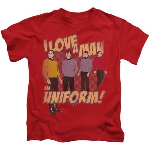 Trevco Star Trek-Man In Uniform - Short Sleeve Juvenile 18-1 Tee - Red
