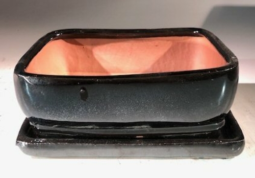 Black Ceramic Bonsai Pot - RectangleWith Humidity Drip Tray7" x 5.5" x