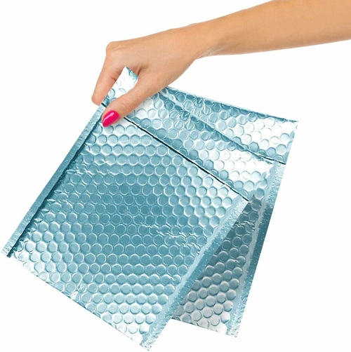 Metallic Ice Blue Bubble Mailers 8.5 x 11, Poly Padded Envelopes Pack
