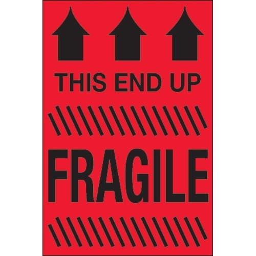 Tape Logic DL1185 4 x 6 in. - This End Up - Fragile Fluorescent Red La
