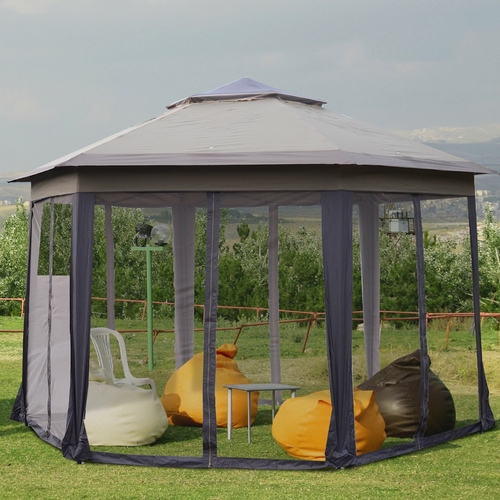 Outsunny Double Roof Hexagon Patio Gazebo Outdoor Instant Shelter