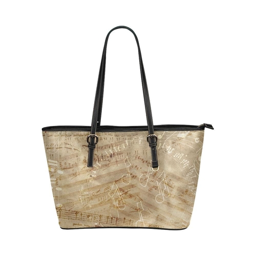Large Leather Tote Shoulder Bag - Tote Bagstan Musical Notes Design