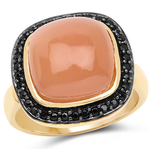 14K Yellow Gold Plated 7.50 ct. t.w. Peach Moonstone and Black Spinel