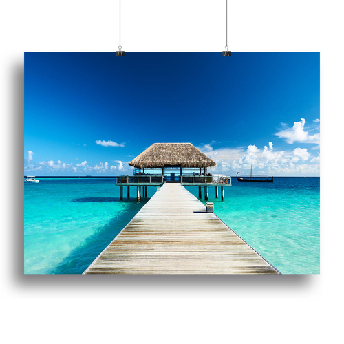 beach with jetty at Maldives Canvas Print or Poster
