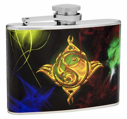 Gold Yin-Yang Hip Flask, 4oz