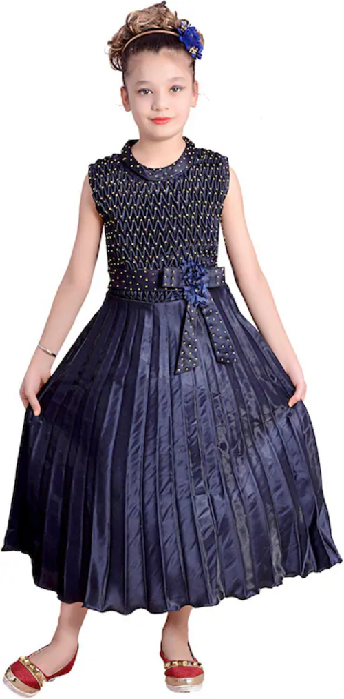 Girls BLUE Viscose Rayon Gown Dress (Size-6-7YEARS) (Color-BLUE)