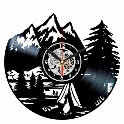 CAMPING TRAVEL ART HANDMADE VINYL RECORD WALL CLOCK