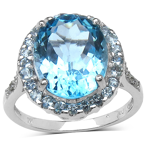 5.90 ct. t.w. Blue Topaz and White Topaz Ring in Sterling Silver