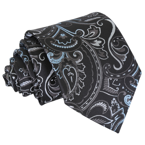 Cypress Paisley Classic Tie - Black & Silver