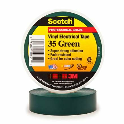 Scotch T96403510PKG 0.75 in. x 66 ft. Green 35 Electrical Tape - Pack 