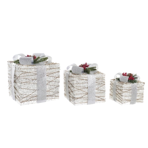 Set of decorative boxes DKD Home Decor LED White Red Green Silver 25 x