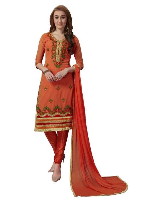 Generic Women's Georgette Salwar Material (Orange,