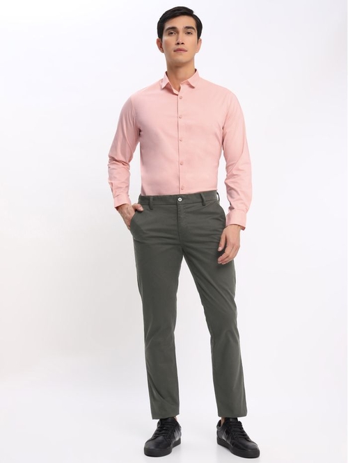 Men Slim Fit Solid Peach Formal Shirt (Size XL)