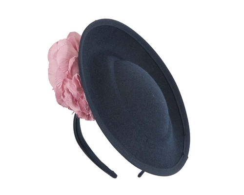 Large navy plate with pink flowers winter racing fascinator