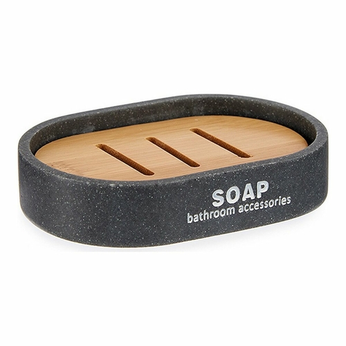 Soap dish 8 x 2,5 x 12,5 cm Grey Brown Resin Bamboo (8 x 2,5 x 12,5