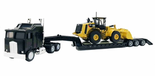 Kenworth K100 with Lowboy Trailer & Caterpillar Wheel Loader, Blac