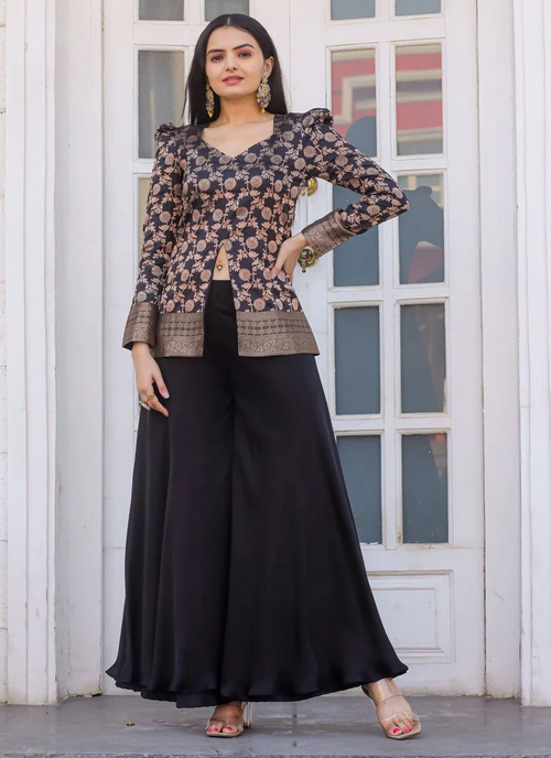 Vibrant Peplum and Palazzo Set (Size-L) (Color-BLACK)