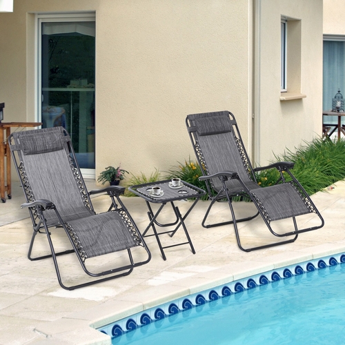Outsunny 3pc Reclining Garden Chair Zero Gravity  Sun Lounger Table