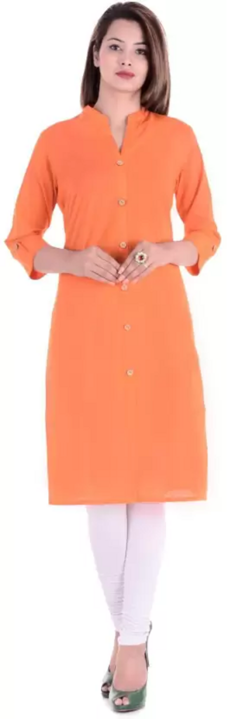 Women Solid Cotton Silk Straight Kurta  (Orange) Size XL