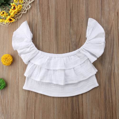 Newborn Kid Baby Girl Off Shoulder Ruffled Dot T
