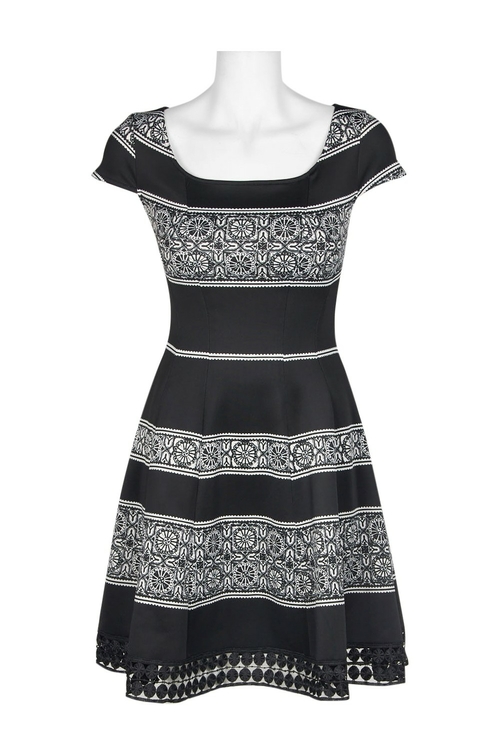 Donna Ricco Square Neck Cap Sleeve A-Line Zipper Back Scuba Dress