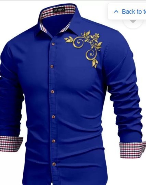Men Slim Fit Solid Button Down Collar Casual Shirt L