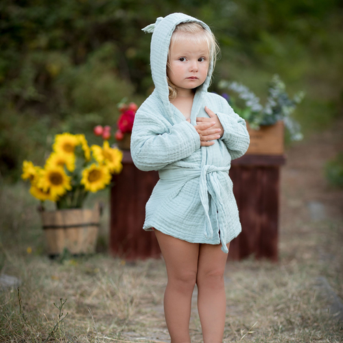 OrganicEra Muslin Bathrobe,Aqua