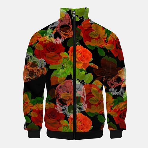 Jacki Easlick Skull Roses Zipper-up Hoodie