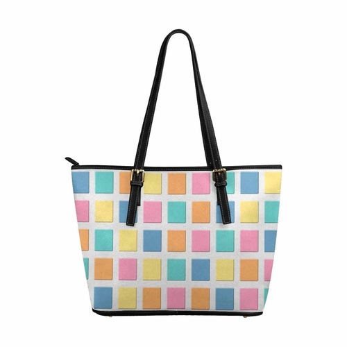 Large Leather Tote Shoulder Bag - Mosaic Tiles Multicolor