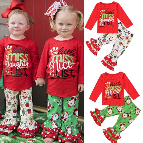 2Pcs Christmas Toddler Kids Baby Girls Clothes Set