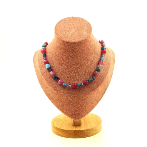 Amethyst + Apatite + Watermelon Tourmaline 8 mm beads necklace.