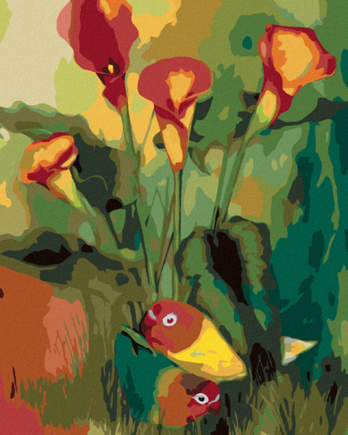 Zuty - Paint by Numbers - AGAPORNIS PARROT AND RED FLOWERS (CAROL