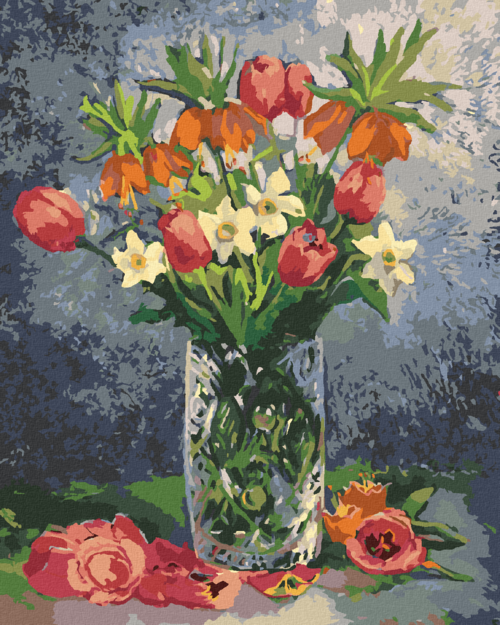 Paint by Numbers - TULIPS AND OTHER SPRING FLOWERS IN A VASE