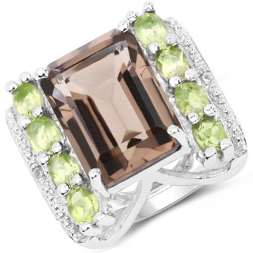 8.49 Carat Genuine Smoky Quartz, Peridot & White Topaz .925 Sterling