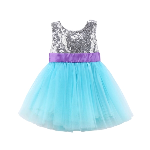 Sequins Sky Blue Patchwork Big Bowknot Girl