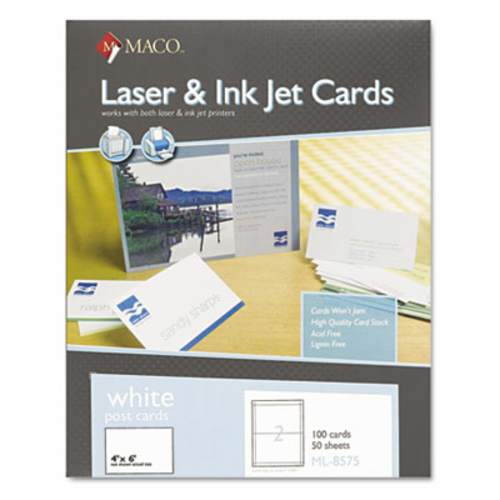 Maco ML-8575 Unruled Index Cards- 4 x 6- White- 100/Box