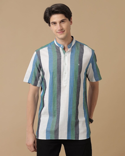 Men's Multicolor Striped  Half Sleeve Casual Shirt (Size-M)