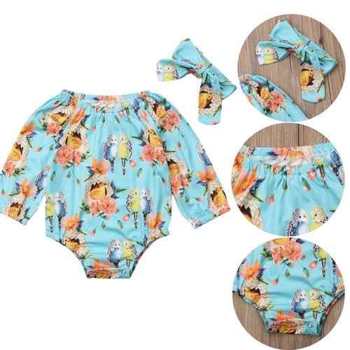 Newborn Infant Baby Girls Boys Cute Bodysuits 2PCS