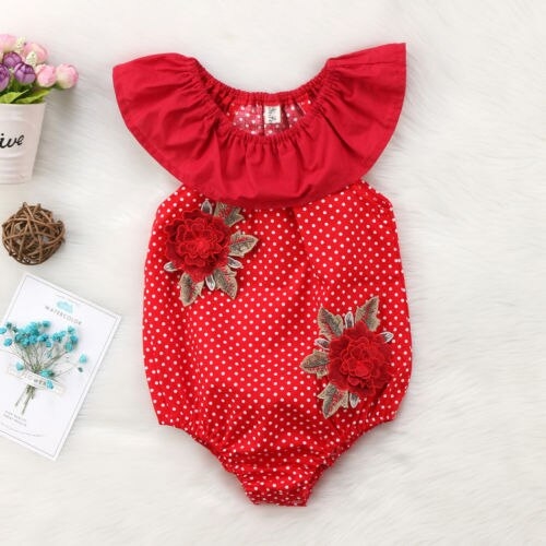 Cute Newborn Baby Girls Embroidery Flowers Dot