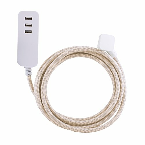 JASCO 37922 3 Prong & 3 USB Port White, Tan Extension Cord