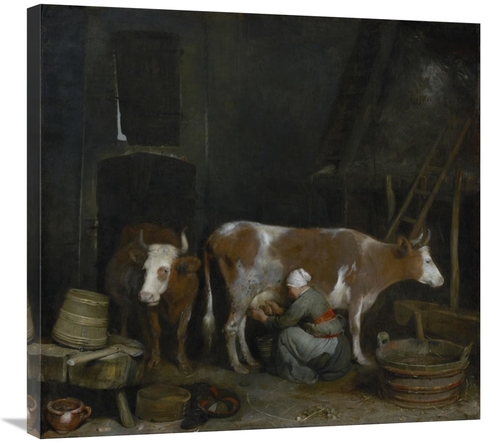 Global Gallery GCS-459879-30-142 30 in. A Maid Milking A Cow in A Barn