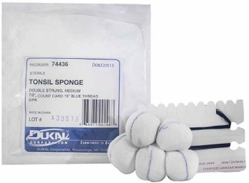 Dukal Case of 500 White Tonsil Sponges Medium 7/8". Sterile Round