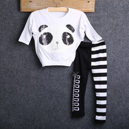 USA Kids Baby Girls Panda Bat Sleeve Tops Stripe